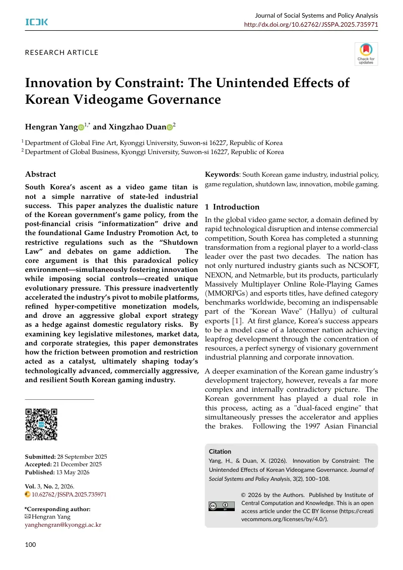 Innovation by constraint: the unintended effects of video game governance in South Korea